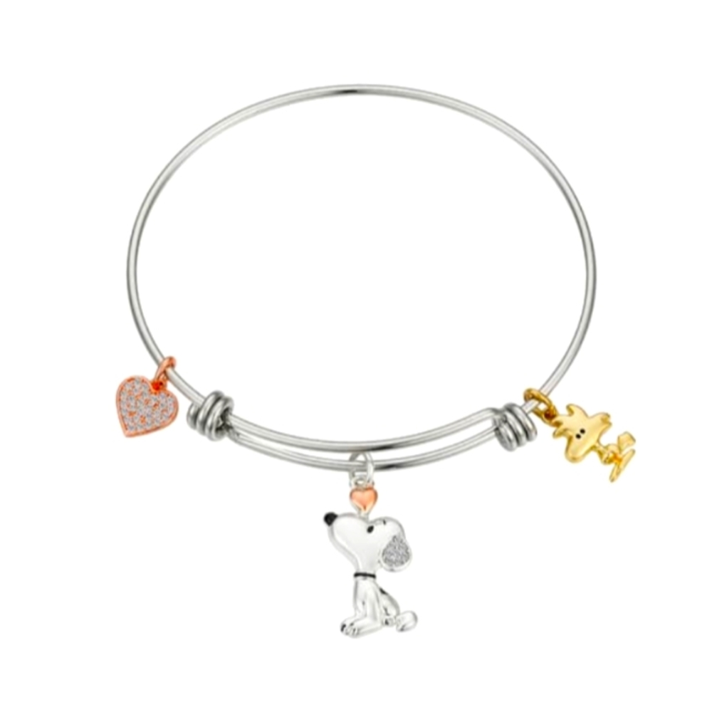 Peanuts Snoopy & Woodstock Crystal Heart Bracelet | Cute Silver